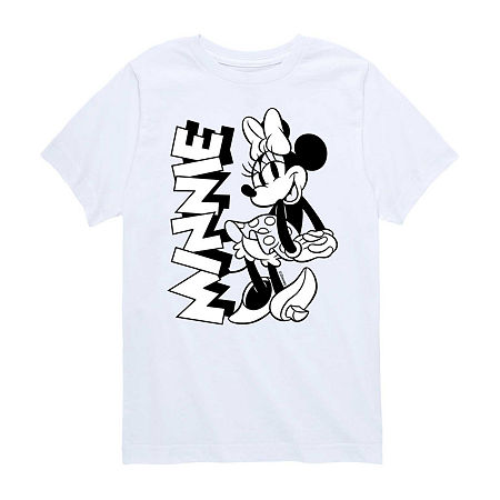 Disney Collection Little & Big Girls Crew Neck Short Sleeve Minnie Mouse Graphic T-Shirt, Large, White