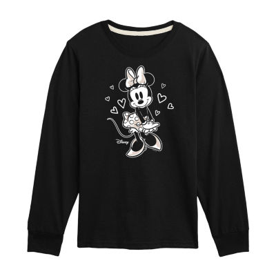Disney Collection Little & Big Girls Crew Neck Long Sleeve Minnie Mouse Graphic T-Shirt