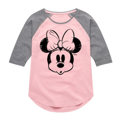 Disney Collection Little & Big Girls Crew Neck 3/4 Sleeve Minnie Mouse Graphic T-Shirt