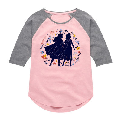 Disney Collection Little & Big Girls Crew Neck 3/4 Sleeve Frozen Graphic T-Shirt