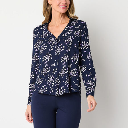 Liz Claiborne Tall Womens Long Sleeve Blouse, Xx-large Tall, Blue