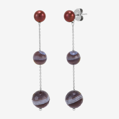 Womens Dyed Cultured Freshwater Pearl Sterling Silver Drop Earrings