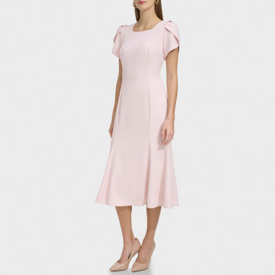 Marc New York Womens Short Sleeve Midi Fit + Flare Dress