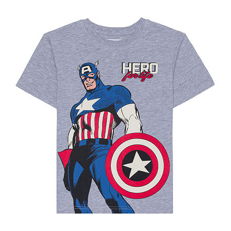 Disney Collection Little & Big Boys Crew Neck Short Sleeve Captain America Graphic T-Shirt, 4, Gray