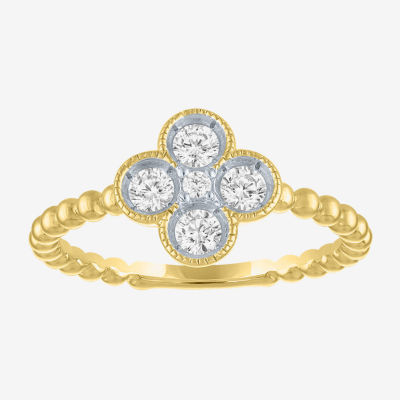 Diamond Addiction (G-H / Si2-I1) Womens 1/3 CT. T.W. Lab Grown White Diamond 10K Gold Flower Cocktail Ring