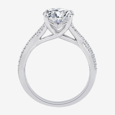 Signature By Modern Bride Womens Lab Grown White Diamond 14K White Gold Oval Side Stone Engagement Ring