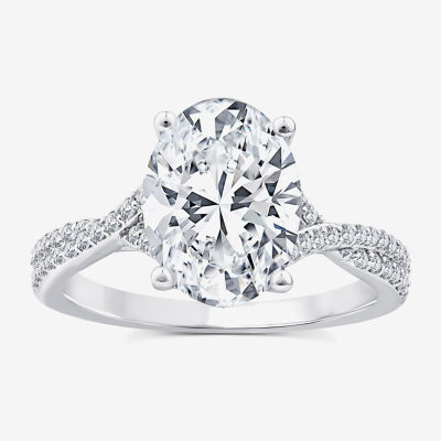 Signature By Modern Bride Womens Lab Grown White Diamond 14K White Gold Oval Side Stone Engagement Ring
