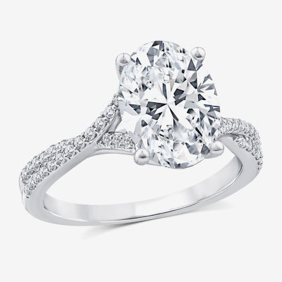 Signature By Modern Bride Womens Lab Grown White Diamond 14K White Gold Oval Side Stone Engagement Ring