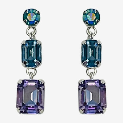 Bijoux Bar Silver Tone Womens Purple Glass Drop Earrings