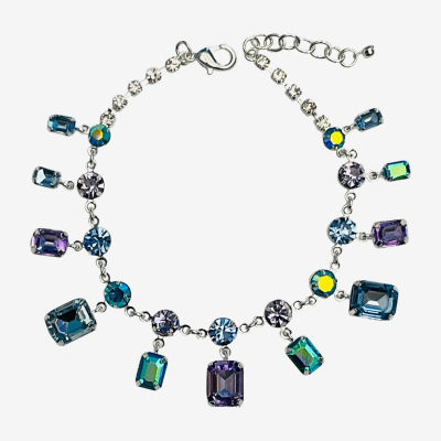 Bijoux Bar Silver Tone Womens Purple Glass Strand Bracelet