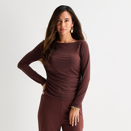 Bold Elements Womens Boat Neck Long Sleeve Blouse In Brown