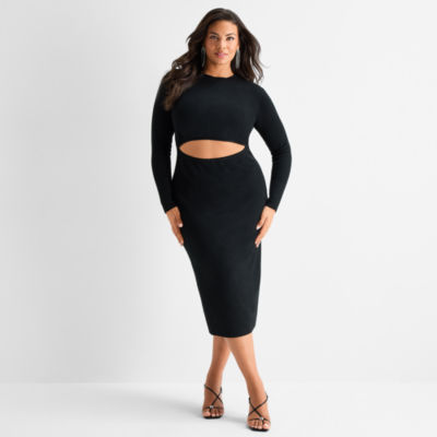 Ashley Graham Womens Plus RibCutout Dress