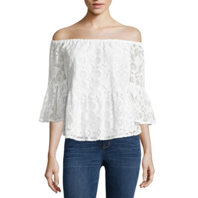 a.n.a Off The Shoulder Peplum Lace Blouse-JCPenney, Color: White Lace
