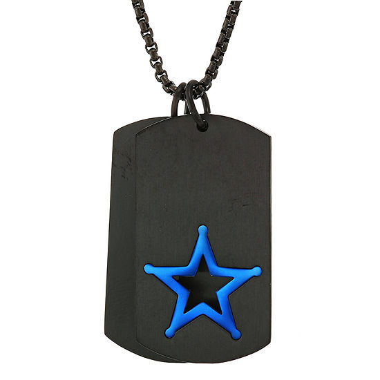 "Blue Lives Matter" Mens Stainless Steel Dog Tag Star Pendant Necklace