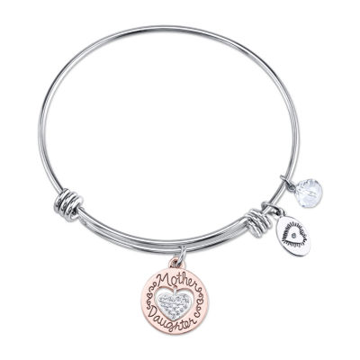 Footnotes Mother And Daughter Stainless Steel Heart Bangle Bracelet