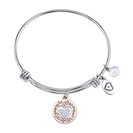 Footnotes Mother And Daughter Womens Crystal Stainless Steel Heart Bangle Bracelet