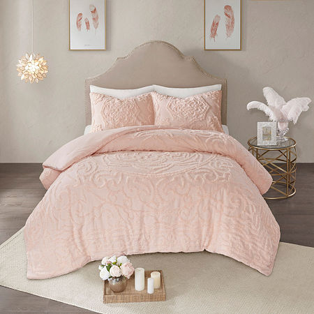 Madison Park Virginia 3pc Tufted Cotton Chenille Medallion Comforter Set, One Size, Pink