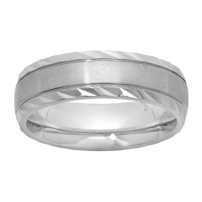 Stainless Steel Diamond-Cut Ring - Mens Band, Color: White - JCPenney