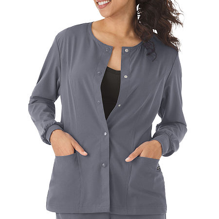 Jockey 2356 Snap Front Womens Scrub Jacket, X-small, Gray