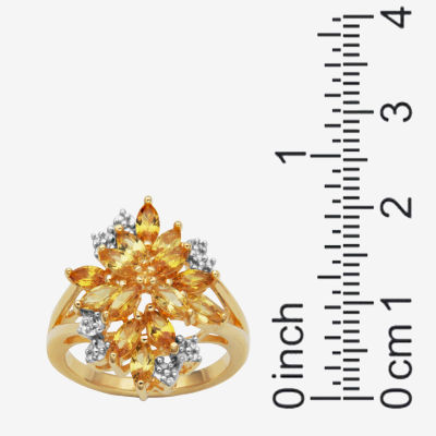 Womens Lab Created Yellow Sapphire 18K Gold Over Silver Flower Cocktail Ring