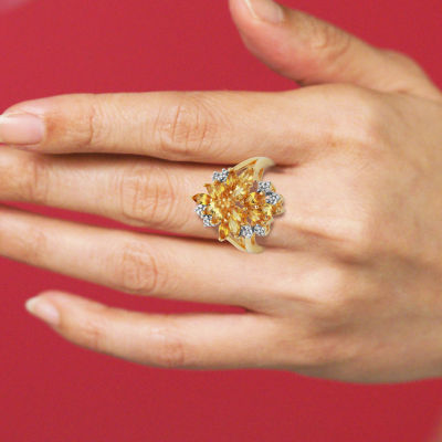 Womens Lab Created Yellow Sapphire 18K Gold Over Silver Flower Cocktail Ring