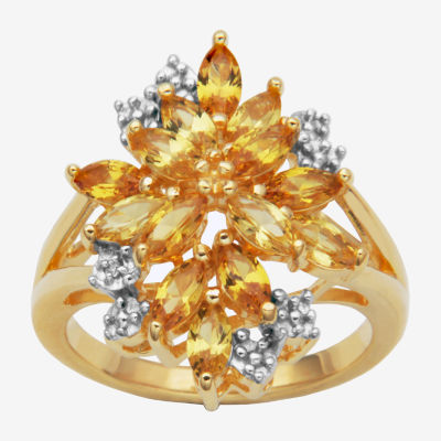 Womens Lab Created Yellow Sapphire 18K Gold Over Silver Flower Cocktail Ring