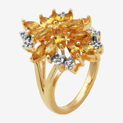 Womens Lab Created Yellow Sapphire 18K Gold Over Silver Flower Cocktail Ring