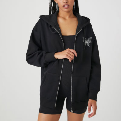 Forever 21 Printed Full Zip Fleece Lightweight Jacket-Juniors