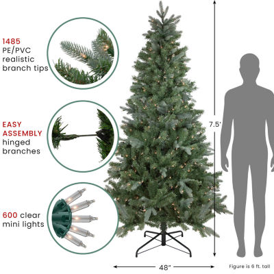 ASSTD NATIONAL BRAND Medium Frosted Sierra Artificial Clear Lights 6 1/2  Foot Pre-Lit Fir Christmas Tree