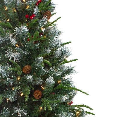 Northlight Frosted Mixed Berry Artificial Clear Lights 7 Foot Pre-Lit Pine Christmas Tree