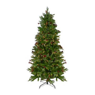 Northlight Mixed Winter Berry Artificial Clear Lights 7 1/2 Foot Pre-Lit Pine Christmas Tree