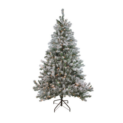 ASSTD NATIONAL BRAND Medium Frosted Sierra Artificial Clear Lights 6 1/2  Foot Pre-Lit Fir Christmas Tree