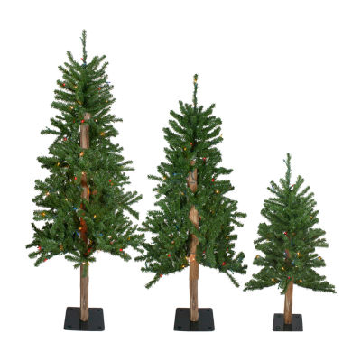 Northlight Set Of 3 Slim Alartificial Multicolor Lights 5 Foot Pre-Lit Pine Christmas Tree