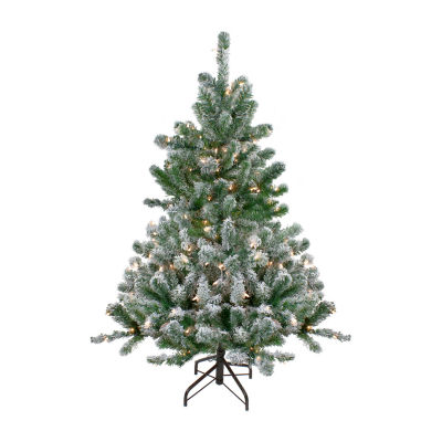 Northlight Full Natural Emerald Artificial Warm Clear Lights 4 1/2 Foot Flocked Christmas Tree