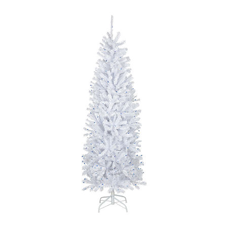 Northlight Slim Geneva White Spruce Artificial Blue Lights 6 1/2 Foot Pre-Lit Christmas Tree, One Size, White