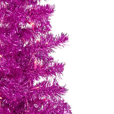 Northlight Pink Artificial Tinsel  Clear Lights 6 Foot Pre-Lit Christmas Tree