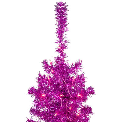 Northlight Pink Artificial Tinsel  Clear Lights 6 Foot Pre-Lit Christmas Tree