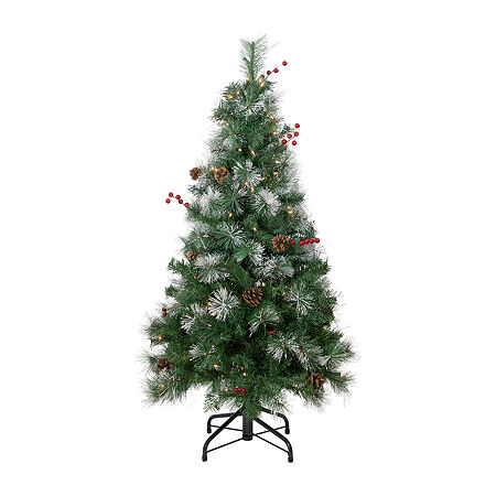 Northlight Frosted Carolina Berry Spruce Artificial Clear Lights 4 Foot Pre-Lit Christmas Tree, One Size, Green