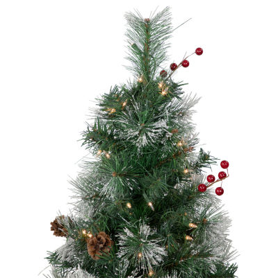 Northlight Frosted Carolina Berry Spruce Artificial  Clear Lights 4 Foot Pre-Lit Christmas Tree