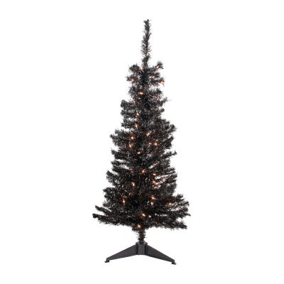 Northlight Black Artificial Tinsel  Clear Lights 4 Foot Pre-Lit Christmas Tree