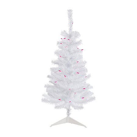 Northlight Woodbury White Slim Artificial Pink Lights 3 Foot Pre-Lit Pine Christmas Tree, One Size, White