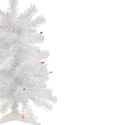 Northlight Lighted Woodbury White Slim Artificial  Multi Lights 2 Foot Pre-Lit Pine Christmas Tree
