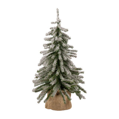 ASSTD NATIONAL BRAND Potted Downswept Mini Village Medium Artificial Unlit  1 1/2 Feet Flocked Pine Christmas Tree