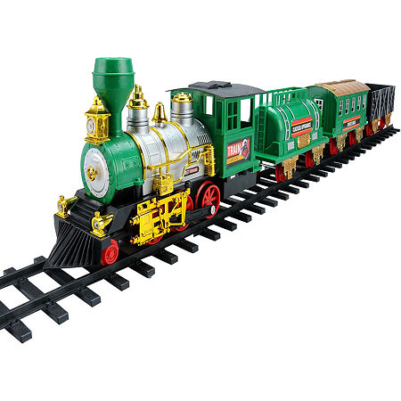 Northlight 20-Piece Battery Operated Lighted And Animated Classic Train Set With Sound Christmas Tabletop Decor, One Size, Green