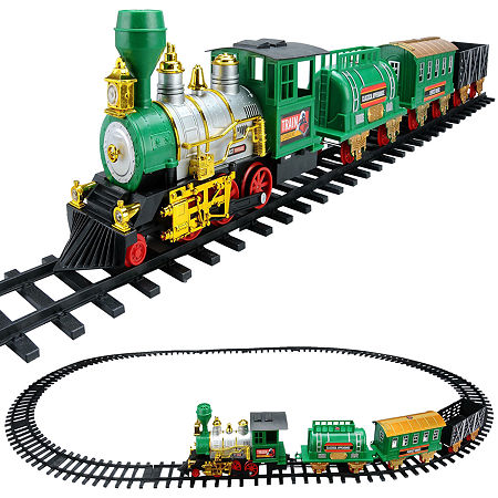 Northlight 20-Piece Battery Operated Lighted And Animated Classic Train Set With Sound Christmas Tabletop Decor, One Size, Green