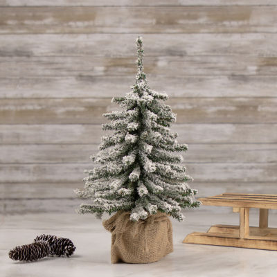 Northlight Potted Downswept Mini Village Medium Artificial  Unlit 1 1/2 Feet Flocked Pine Christmas Tree