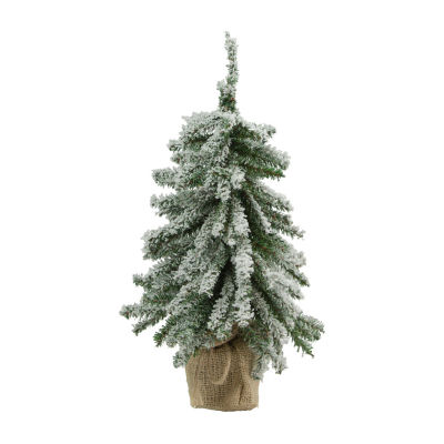 Northlight Potted Downswept Mini Village Medium Artificial  Unlit 1 1/2 Feet Flocked Pine Christmas Tree