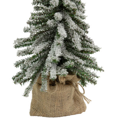 Northlight Potted Downswept Mini Village Medium Artificial  Unlit 1 1/2 Feet Flocked Pine Christmas Tree