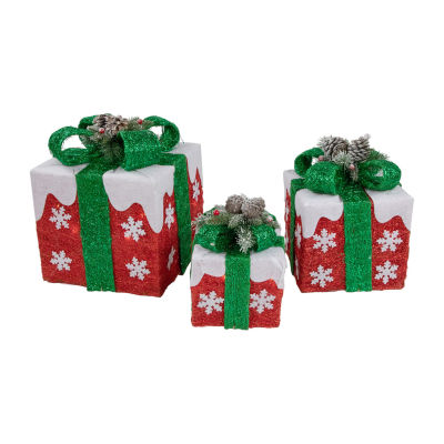 Northlight Set Of 3 Lighted Red With White Snowflakes Gift Boxes Decorations Christmas Yard Art