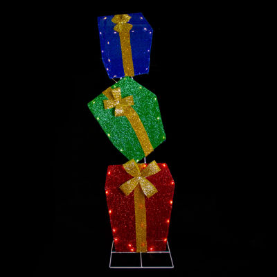 Northlight 48in Led Lighted Tinsel Stacked Gift Boxes Outdoor Decoration Christmas Yard Art